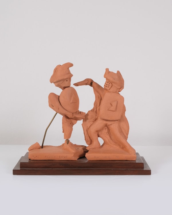 Amata Benedict We Must Love Each Other Or Die Terracotta, metal and wood H19 x W23 x D9 cm