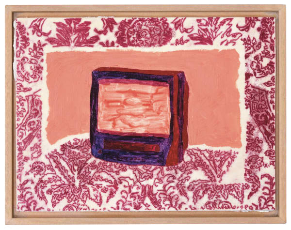 Jake Garfield TV Oil and monotype on panel Unique H12 x W15 cm (framed artwork)