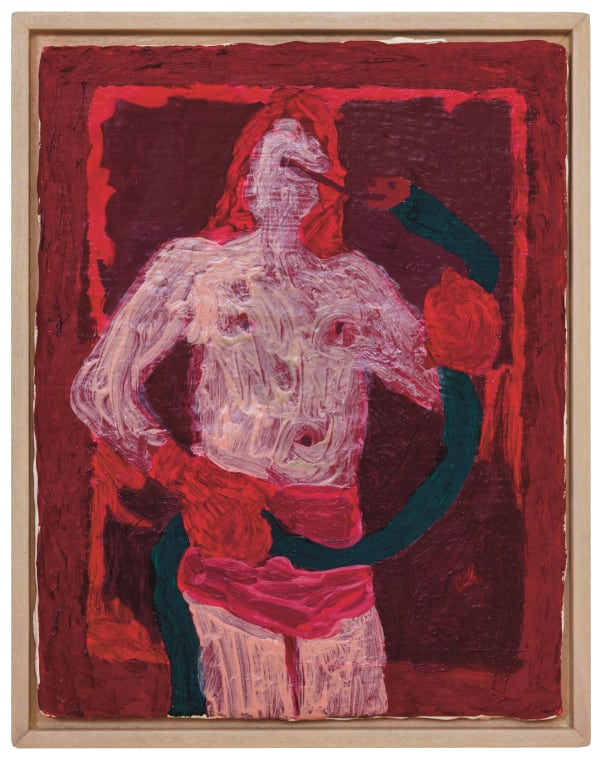 Jake Garfield Man Holding A Snake Oil on paper Unique H15 x W12 cm (framed artwork)