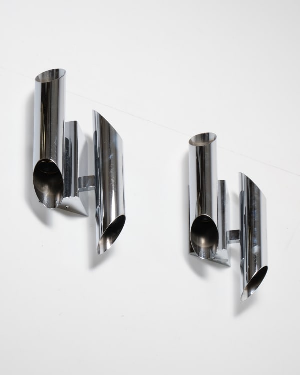 Italian, Pair of chrome wall lights