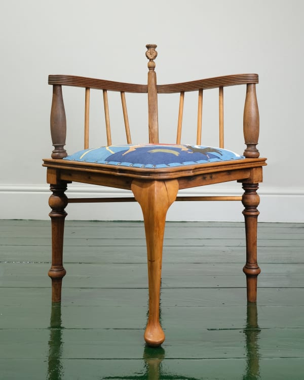 Amata Benedict Hermes Chair 2025 Wood assemblage with linen appliqué H75 x W45 x D45 cm Seat height 45 cm