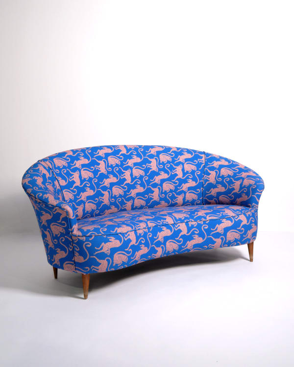 8 Holland Street x Desmond & Dempsey Curved Sofa c.1950s Upholstered in Desmond & Dempsey Chango Fabric with wood H85 x W175 x D85 cm