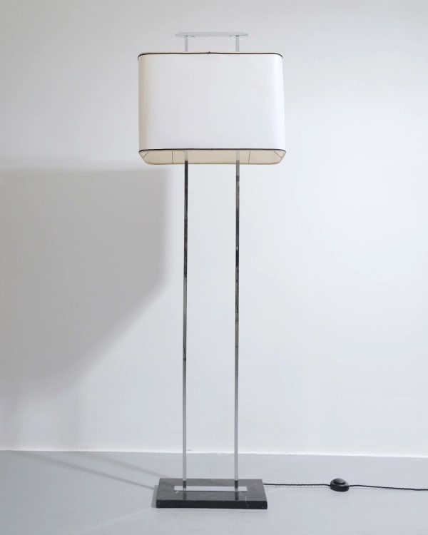 French Floor lamp Chromed metal and marble H161 x W49 x D25 cm (including shade)