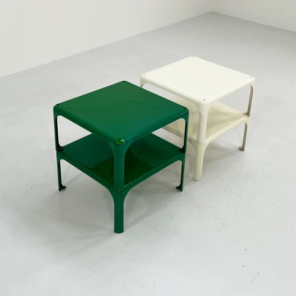 Vico Magistretti, White and Green 'Demetrio 45' Stacking Tables