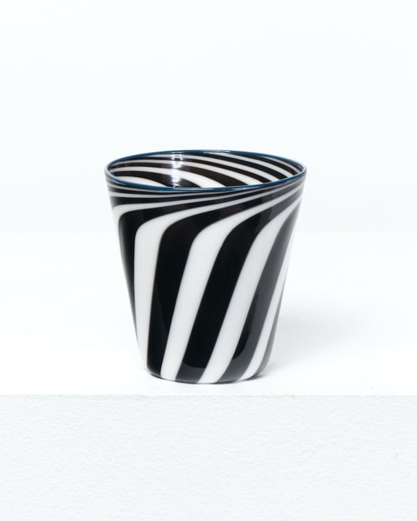 Laurence Brabant and Alain Villechange, White and grey tumbler with blue border