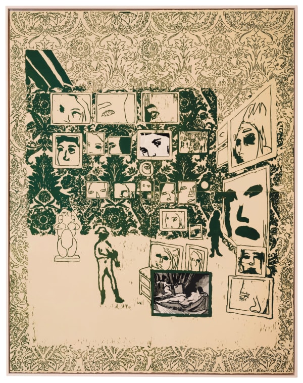 Jake Garfield Man In The Museum Woodcut, carborundum and etching Edition of 5 H190 x W152 cm (framed artwork) Available unframed £ 7,150.00