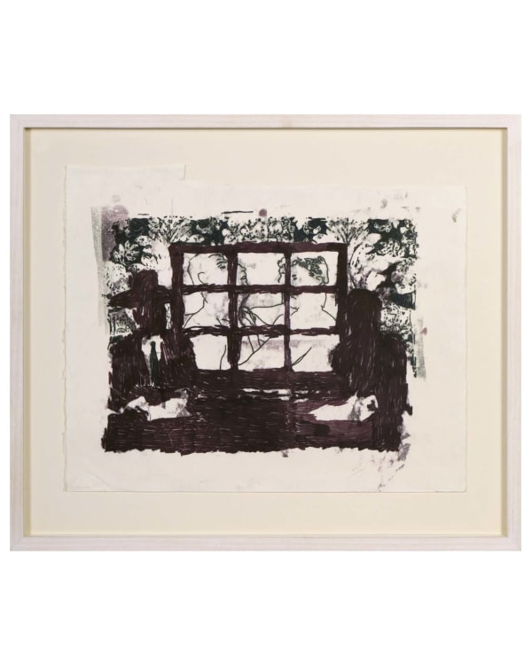 Jake Garfield Two Men Reading The News 2022 Monotype on Japanese gampi paper Unique H46 x W53 cm (framed artwork)