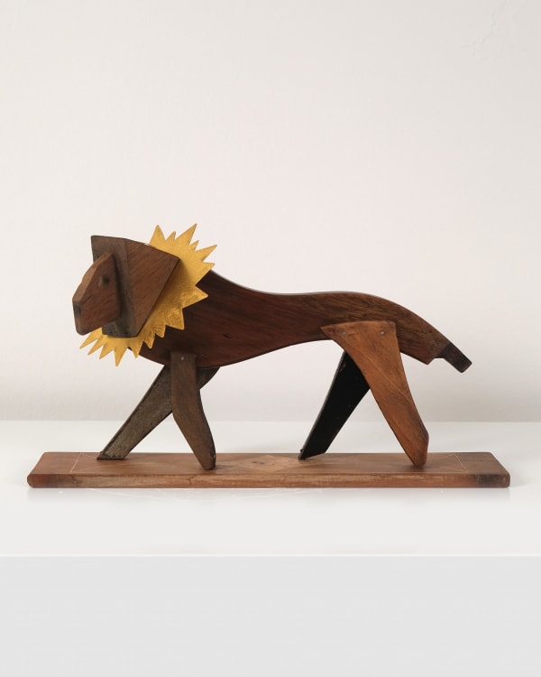 Amata Benedict Rex Leonum Candlestick II 2025 Wood assemblage with brass mane H18 x W34 x D12 cm