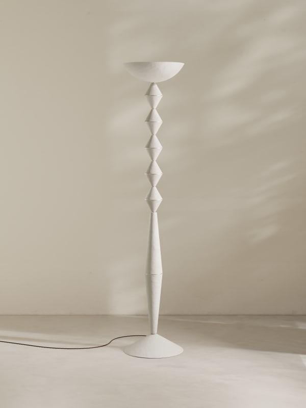 Palefire Studio x 8 Holland Street Totem Floor Light in White Contemporary Hand painted paper pulp, nickel & braided flex H190 x 40.5cm Made to order in 6 weeks