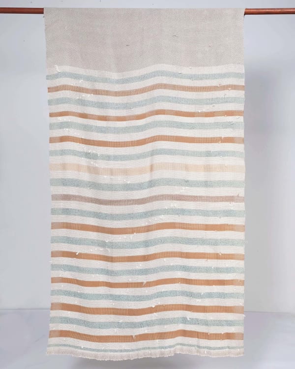 Catarina Riccabona, Handwoven Linen Throw 'Stripes Pale Green & Rust'