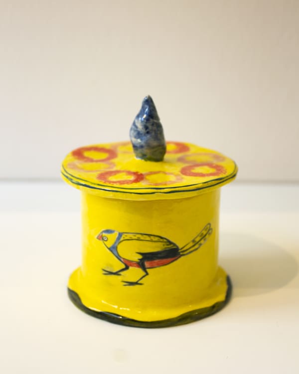 Claudia Rankin, Small Lidded Pot with Moon and Finch