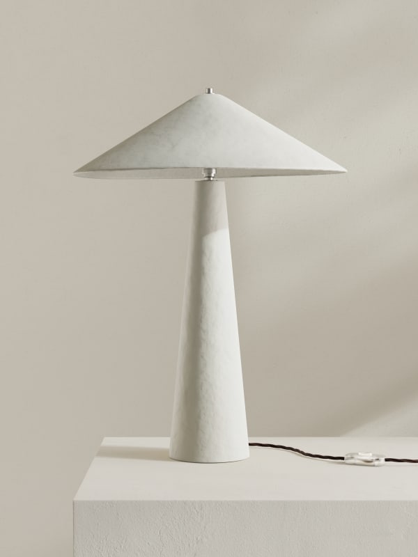 Palefire Studio x 8 Holland Street Parasol Table Lamp in White Contemporary Hand painted paper pulp, nickel & braided flex H57 x D40.5 cm Made to order in 6 weeks