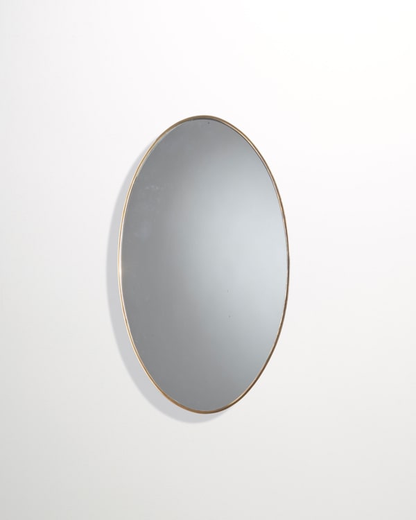 Italian Mirror c.1950s Wood, brass and mirrored glass H63 x W36 cm