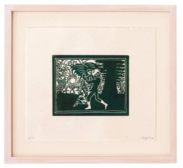 Jake Garfield Man Wrestling An Angel (Study) Woodcut on tan paper Edition of 24 H21 x W24 cm (framed artwork) Available unframed £ 303.00