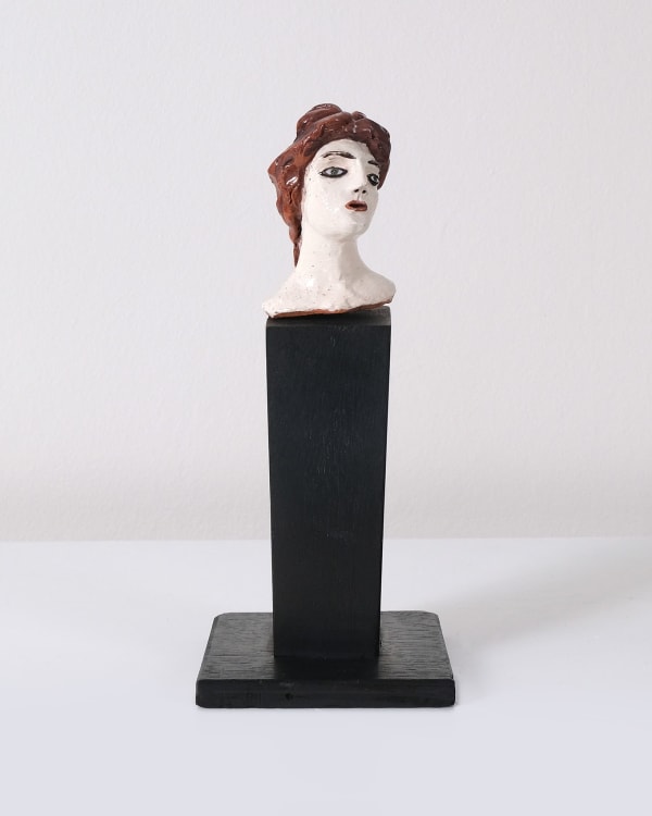 Amata Benedict Miniature Head Candlestick I 2025 Glazed ceramic with steel and wood assembly base H20 cm