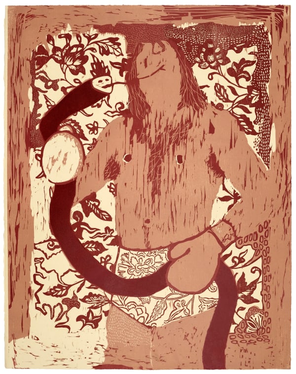 Jake Garfield Man Holding A Snake Woodcut on paper Edition of 14 H71 x W56 cm (unframed artwork) Available unframed £ 990.00