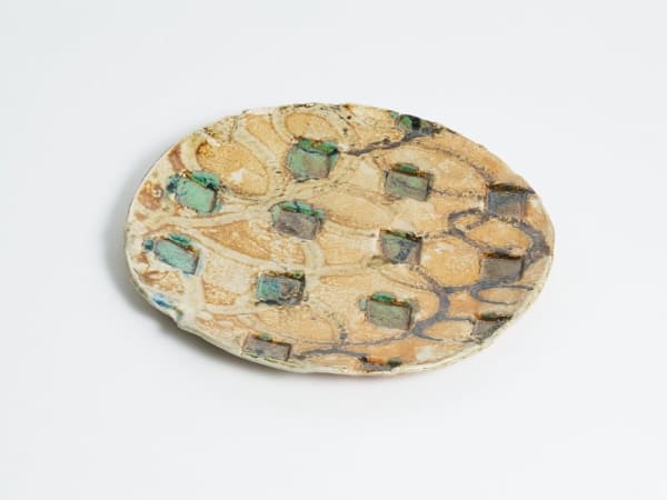 Camille Biddell Large platter with diamond motif Stoneware with slips, fired in salt and soda wood kiln H2.5 x D30.5 cm