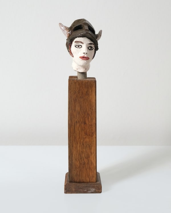 Amata Benedict Miniature Head Candlestick XI 2025 Glazed ceramic with steel and wood assembly base H23.5 cm