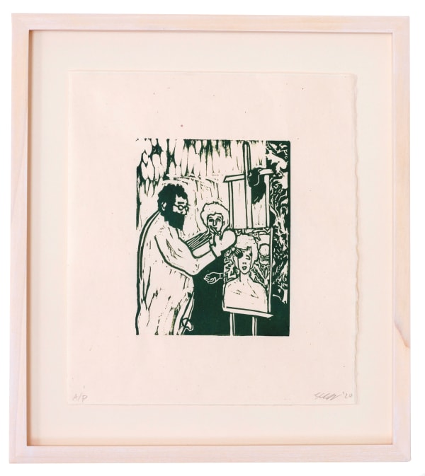 Jake Garfield Man Painting A Painting (Study) Woodcut on Japanese gampi paper Edition of 24 H24 x W21 cm (framed artwork) Available unframed £ 330.00
