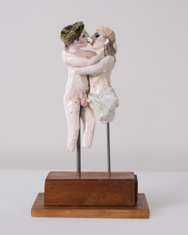 Amata Benedict You and I Candlestick 2025 Glazed ceramic with steel and wood assembly base H22 x W14 x D8 cm