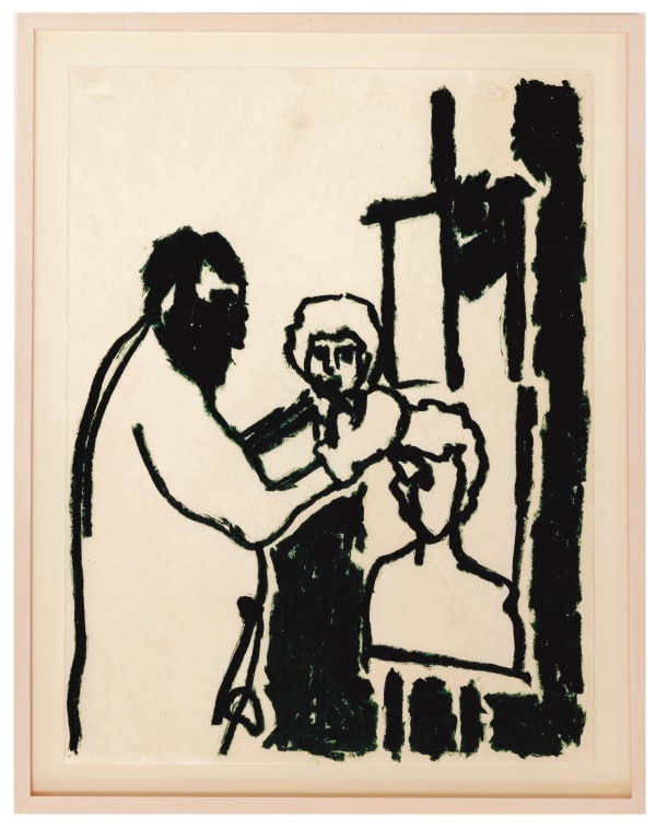 Jake Garfield Man Painting A Painting Oil stick on Japanese gampi paper Unique H48 x W38 cm (framed artwork)