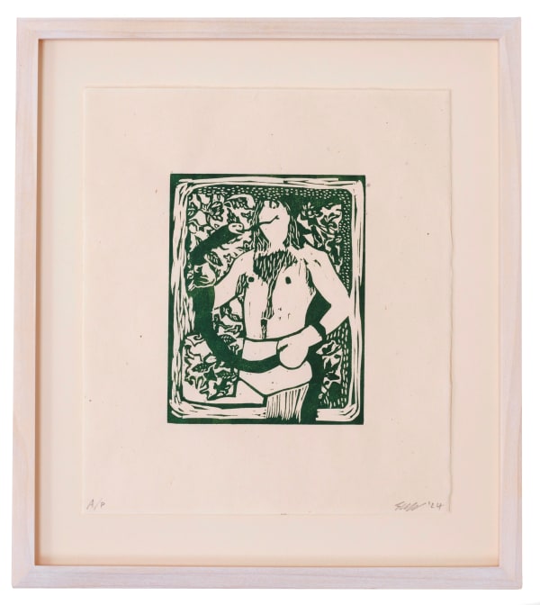 Jake Garfield Man Holding A Snake (Study) Woodcut on Japanese gampi paper Edition of 24 H24 x W21 cm (framed artwork) Available unframed £ 330.00