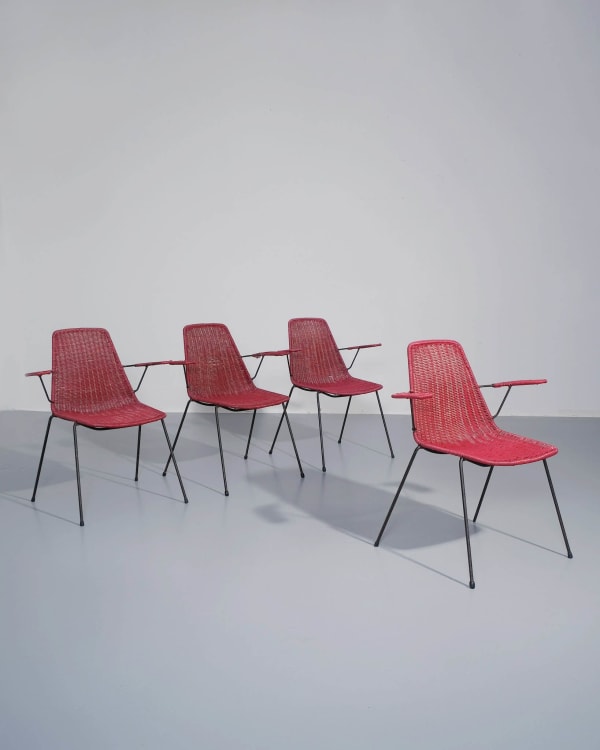 Gianfranco Legler, Set of Four Woven 'Basket' Dining Chairs