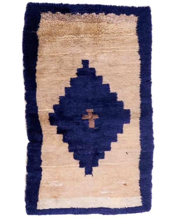 Turkish, Vintage ecru and blue rug