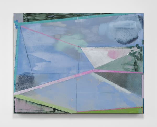 Idyll Wild, 2021 acrylic oil, vintage canvas, vinyl, silver leaf, pastel chalk and graphite on panel 32 x 41.5"