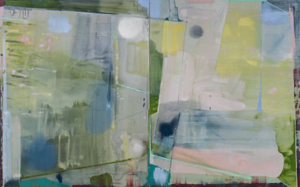 Dusk and Dawn, 2024 oil, acrylic, plaster, chalk on linen on panel diptych: 50 x 80"