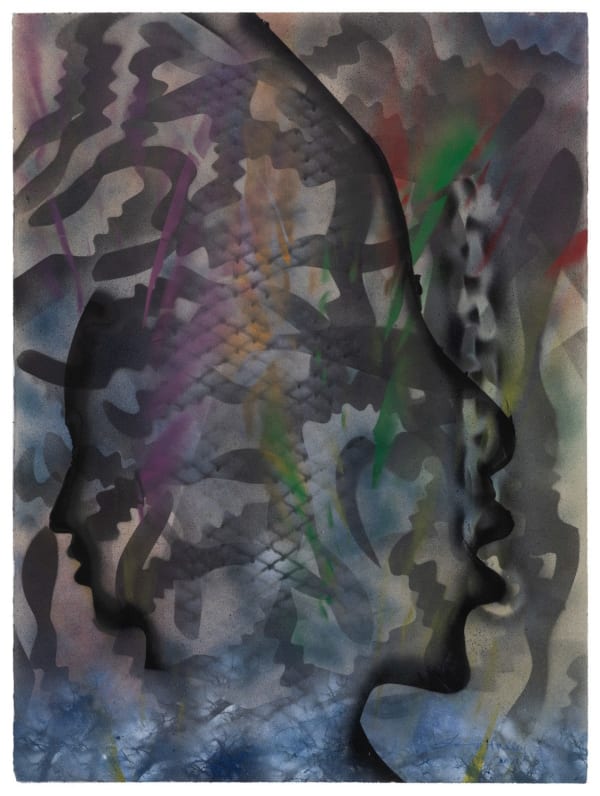 Seeing Through the Background, 2021 spray paint and mixed media on paper 30 x 22.5" paper