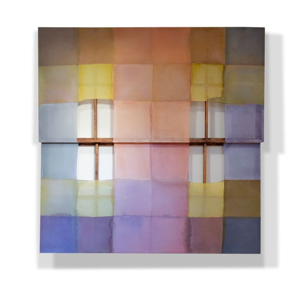 September, 2021 acrylic on sewn Kwangmok (Korean muslin), cheesecloth and wooden frame 73 x 73 x 6"