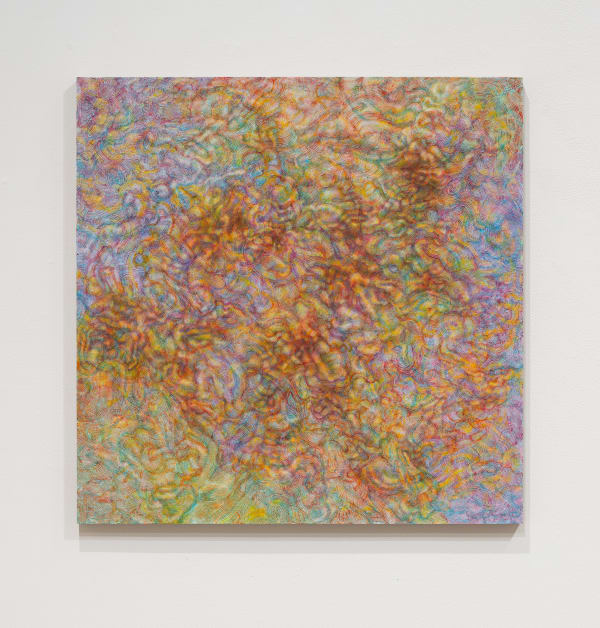 The day after this day, 2025 Mixed Media on walnut panel 28 5/8 x 28 5/8"