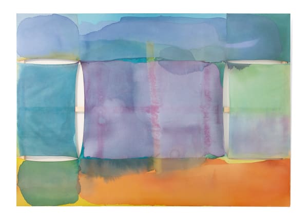 Mutual Interest, 2025 acrylic on sewn Kwangmok (Korean muslin) and Sambe (Korean linen), pine frame 68 x 96"