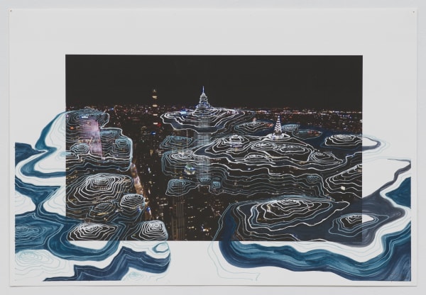 Neither There nor Here 2, 2020 gouache and ink on inkjet print on paper 13 x 19"