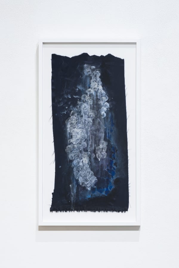 Falling small, 2024 ink on charmeuse fabric 26 x 14" framed