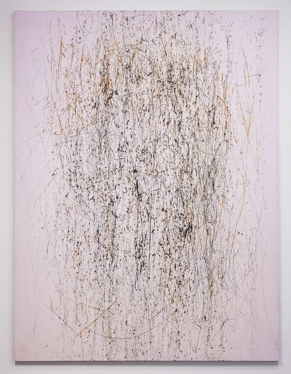 Line drawing (boulders) 1, 2023 line drawing by automation with basalt boulders on enamel painted steel 96 x 72"