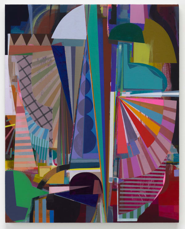 Hat Trick, 2022 acrylic and Flashe on canvas over panel 30 x 24"