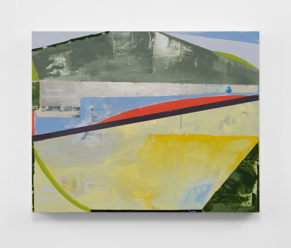 Tangent, 2021 acrylic, oil, paper, silver leaf, graphite, pastel and colored pencil on panel 24 x 30"