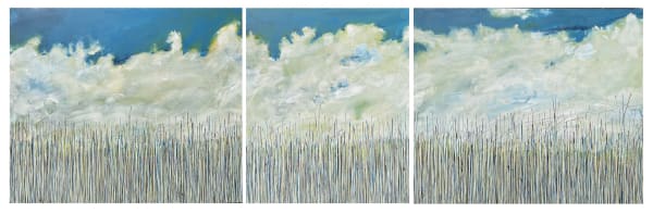 Distant Places | Faraway Trains, 2021 acrylic on canvas stretched over panel triptych: 48 x 153"