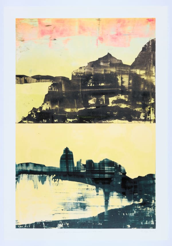 Wild Beauty - Remembered - Waterway, 2025 Monotype print on gampi and kozo mounted on Somerset cotton rag 36 x 24" image 40" x 28" paper 43.25 x 31.25" framed