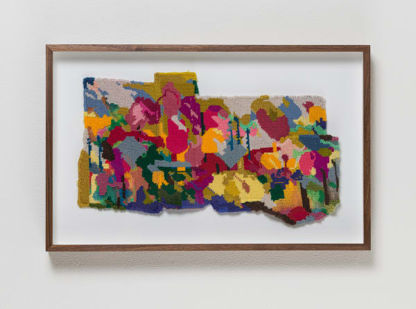 A thousand Chapters, 2022 needlepoint on canvas 8.75 x 15" 11.75 x 18.5" framed