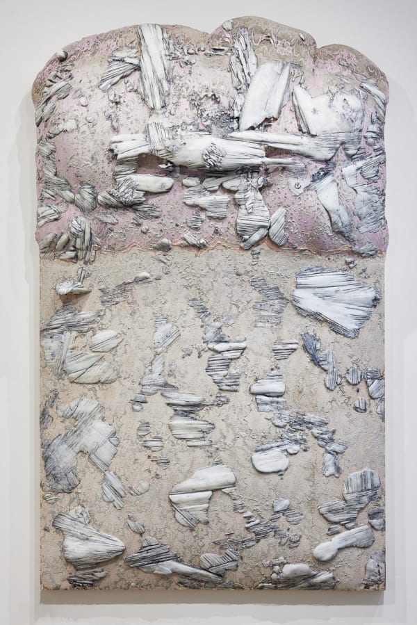 Signs of life 1, 2023 concrete, lace, polyurethane, acrylic, oil, squid ink and aluminum 83 x 48"