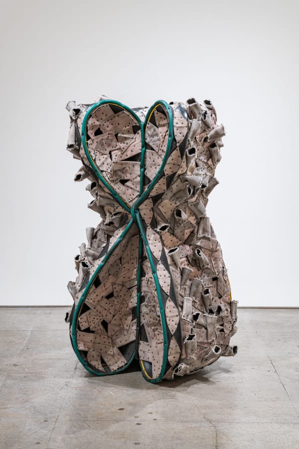 Mahalia, 1993 Fire hose from abandoned fire station in Harlem, rubber hose, garden hose, screws, PVC pipe 62 x 45 x 42"