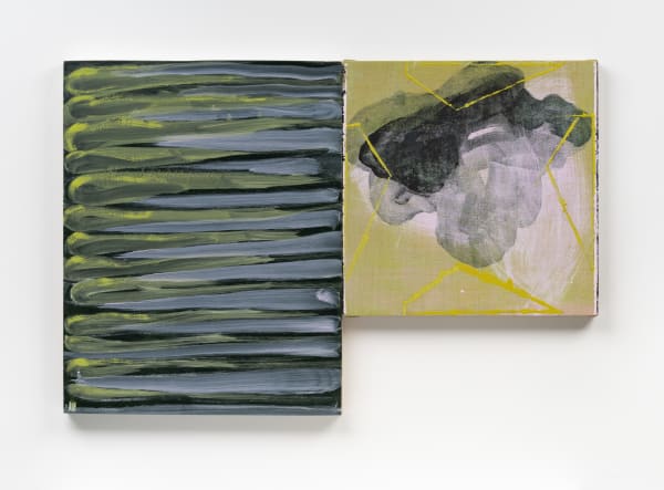 Pulses, 2021-2024 oil and acrylic on panel, and linen on panel diptych: 14 x 21"