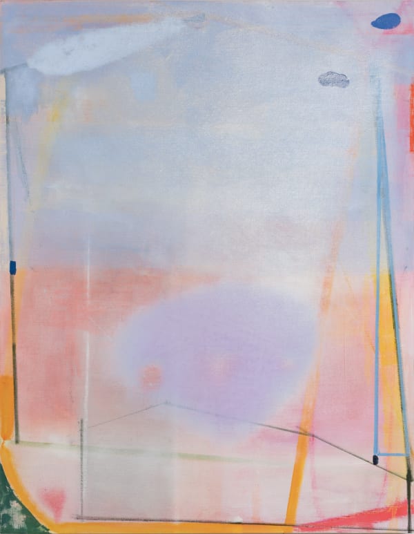 Highwire, 2023 oil, acrylic, chalk on linen on panel 45 x 35"