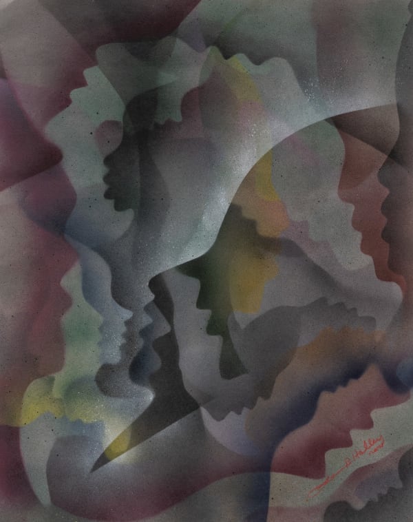 Looking for Answers in the Clouds, 2021 spray paint and mixed media on paper 24 x 19" paper