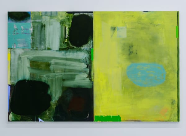 Night and Day, 2023 oil, acrylic, chalk and graphite on panel diptych: 45 x 70"