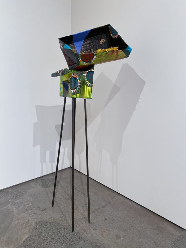 Imperfect Vessel No. 11, 2020 papier-mache, wood, steel, acrylic, collage and screen print on fabric 54 x 21 x 20"
