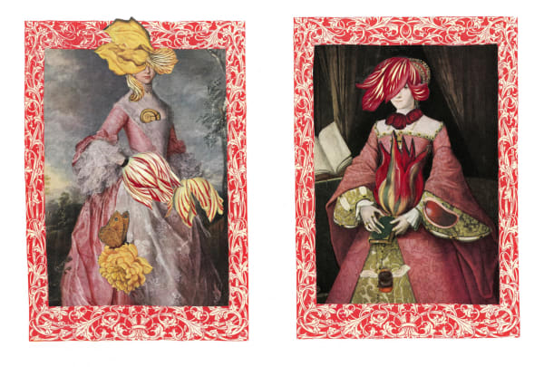 Red Flower / Yellow Flower, 2020 collage diptych: 11.25 x 8.25" paper (each) 14.25 x 11.25" framed (each)